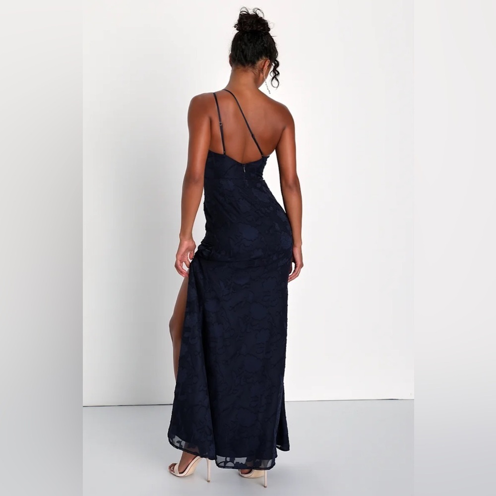 Lulus Dreamy Perfection Navy Blue Burnout Floral One-Shoulder Dress - Picture 4 of 8